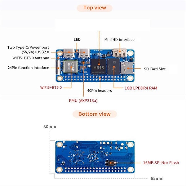 Til Orange Pi Zero 2W WiFi Bluetooth SBC Single Board Computer