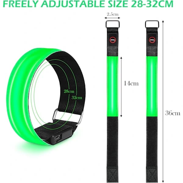 Uppladdningsbart LED-armband med hög synlighet, blinkande reflexlampa för löpning, 2-pack