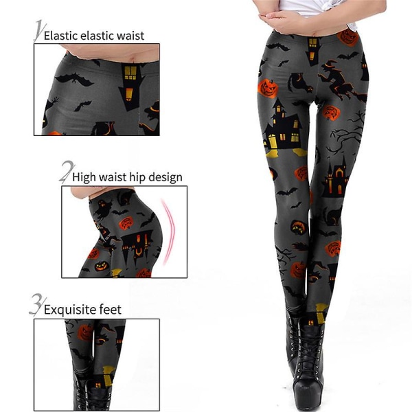 Halloween Leggings för kvinnor Roliga grafiska stretchiga byxor COLOR 1 XL