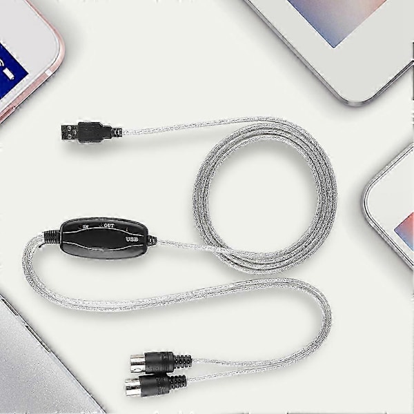 MIDI til USB Kabel Konverter MIDI Interface Adapter Ledning Keyboard Musikredigeringslinje