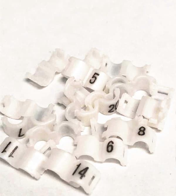 Fugleringer med klikklås, nummererte ringer for papegøyer og kanarifugler 2,7 mm - 5 mm, hvit