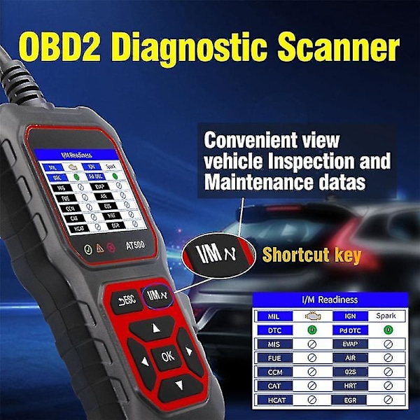 OBD2 Scanner, AT500 OBD2 Scanner Diagnostiskt Verktyg Bilmotor Felkodsläsare & Radera Check Engine Light Bilskanningsverktyg