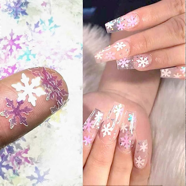 12 Färger Jul Nagelkonst Glitter Snöflingor Nagelpaljetter 3D Nagelkonst Dekaler Holografiska Laser Nagel Flakes Stickers Akryl Naglar Design Glitter X