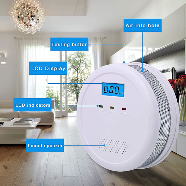 Kolmonoxiddetektor Batteridriven C620, EN52091 Alarm med Digital Display