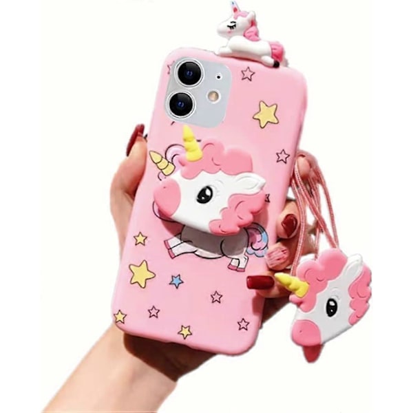 (Se titeln för telefonfodralsmodellen) Unicorn Fodral för iPhone 11pro, 3D Tecknad Design Sött Elastiskt Ställ Skyddsfodral, Telefonfodral med St