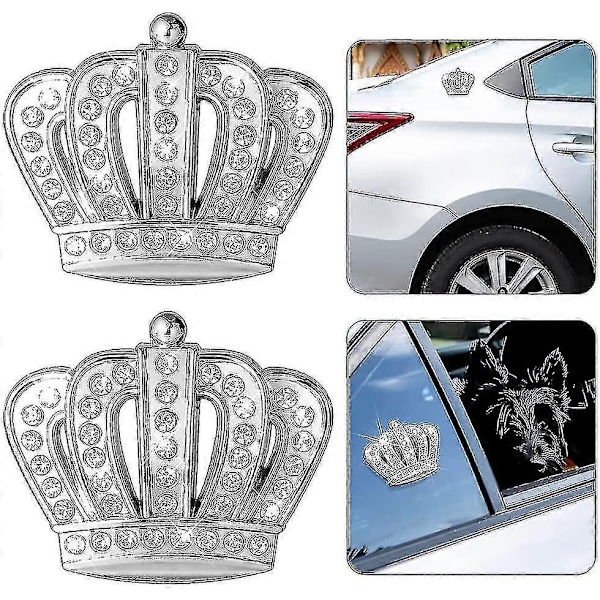 2 stk. Bling Krystal 3D Bil Emblem Badge Mærkat, Vandtæt Krom Metal Krone Bil Mærkat