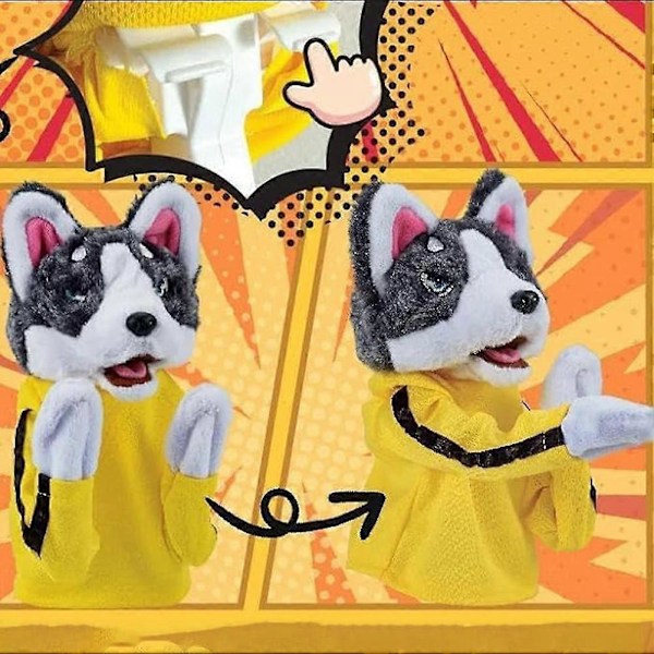 Kung-Fu Husky -nukkelelu äänellä, Husky pehmolelut käsinukke pentu Muppetit Halloweeniin, tarinankerrontaan, roolileikkeihin