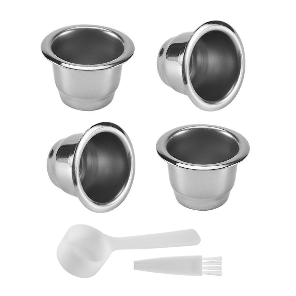 4 stk. Nespresso Genopfyldelige Kaffekapsler i Rustfrit Stål Kaffefilter Genanvendelig Kaffepod Reusa