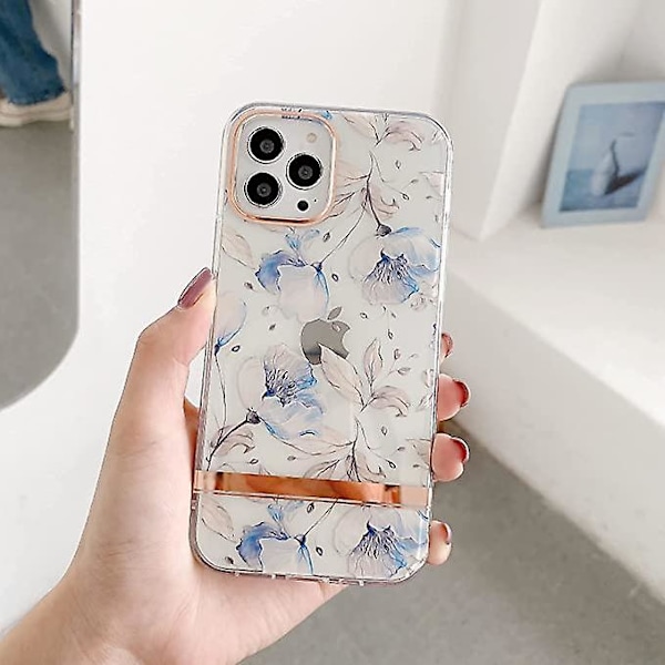 Blommönstrat Skal Designat för iPhone 13 Promax 6.7 Tum, Klar Design för Kvinnor Flickor, Skyddande Hårt Skal Stöttåligt Slim Fit Blomsterskal
