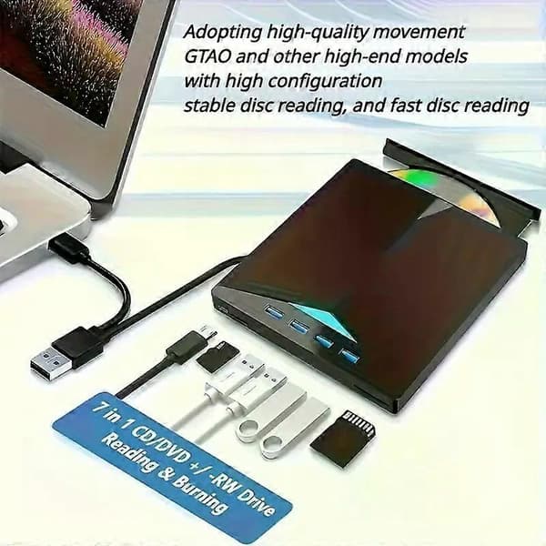 7-i-1 multifunktionell brännare Typ C USB3.0 extern mobil optisk enhet CD/DVD RW extern dator