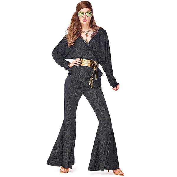 Flera par 60-tal 70-tal Rockabilly Hippy Kostym Bohemian Gypsy Disco Club Cosplay Carnival Halloween Fancy Party Dress Black XL