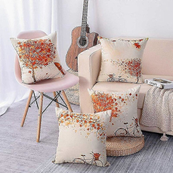 4 st Höst Bomull Linne Kuddöverdrag Soffa Bil Heminredning Kuddfodral 45 X 45 Cm