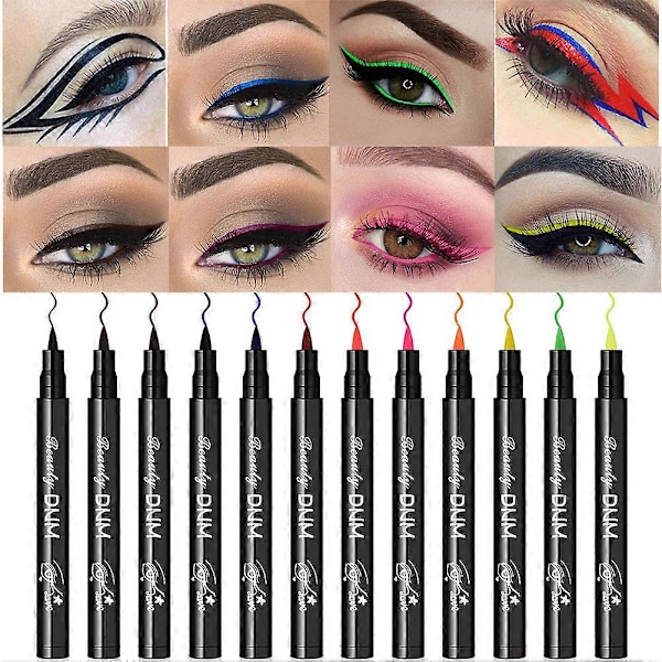 12 st Matt Flytande Färgad Eyeliner Set Färgglada Neon Eye Liners Regnbåge Eyeliner Penna Snabbtorkande Ögon Makeup Penna