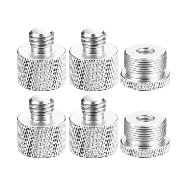 6 stk. mikrofongevindadapter sæt 5/8 hun til 3/8 han og 3/8 hun til 5/8 han skrueadapter gevind til mikrofonstativ Silver