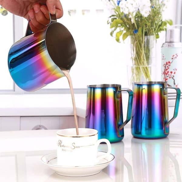 Regnbue Farverig Rustfrit Stål Espresso Kaffe Mælkeskumningskande