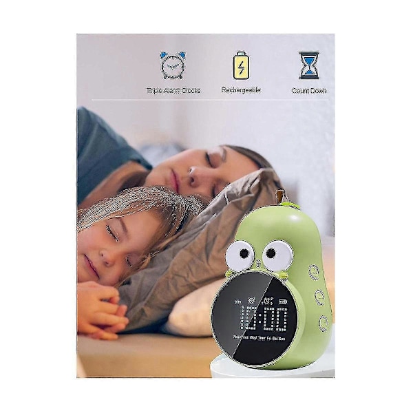 Vækkeur til børn, sødt pære-design, snooze, triple alarmer, 5 ringetoner - Digitalt genopladeligt vækkeur, gul
