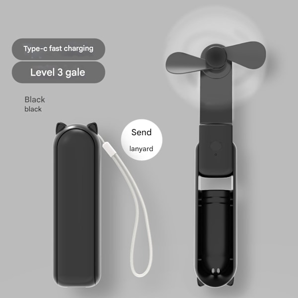 Ultratunn handhållen fläkt, USB-uppladdningsbar miniflakt [Upp till 12+ timmars kyltid] Black