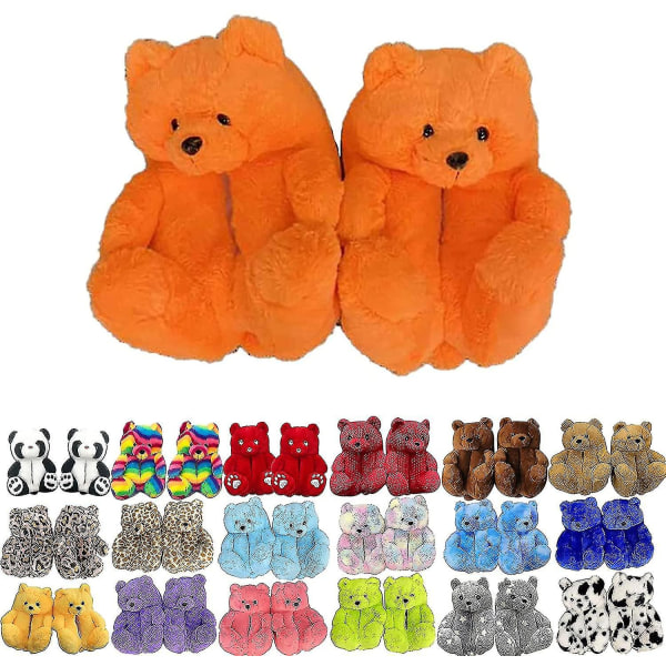 Teddy Bear Tofflor Dam Plysch Animal Tofflor Varma vinterskor Fuskpäls Anti Slip M Orange