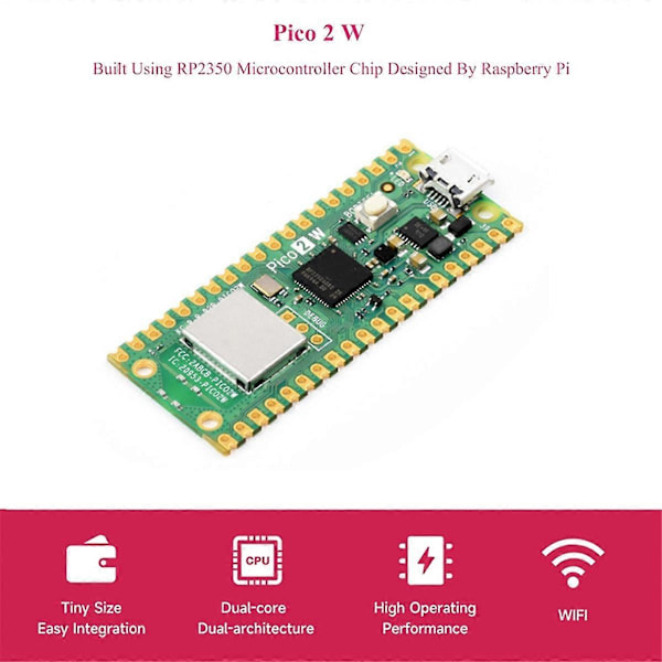För Raspberry Pi Pico 2 W Mikrokontrollerkort, 2.4GHz 802.11n Trådlöst LAN WiFi 4 och Bluetooth 5.