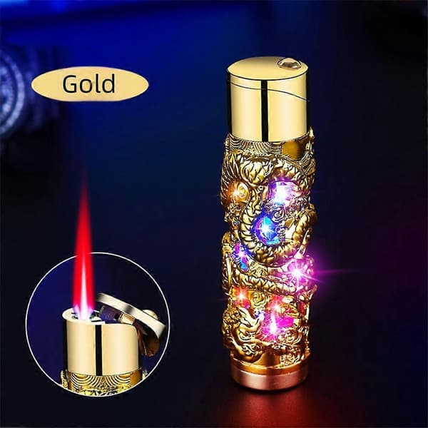 Mode Drager Relief Lighter Høj Æstetisk Unik Butan Lighter med LED Lys Gave til Mænd Kvinder Black