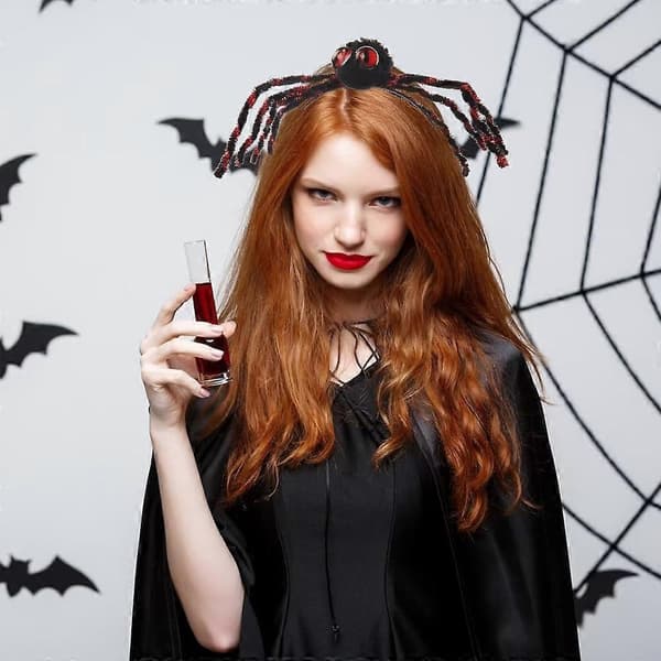 Halloween edderkopp-hårbøyle for kvinner, rød og svart festlig hodeplagg, tilbehør til cosplay-fest