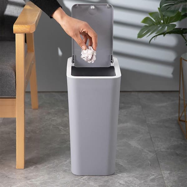 Hvit søppelbøtte i plast med trykkåpning, søppelbøtte med stor kapasitet for daglig avfallshåndtering, grå Grey
