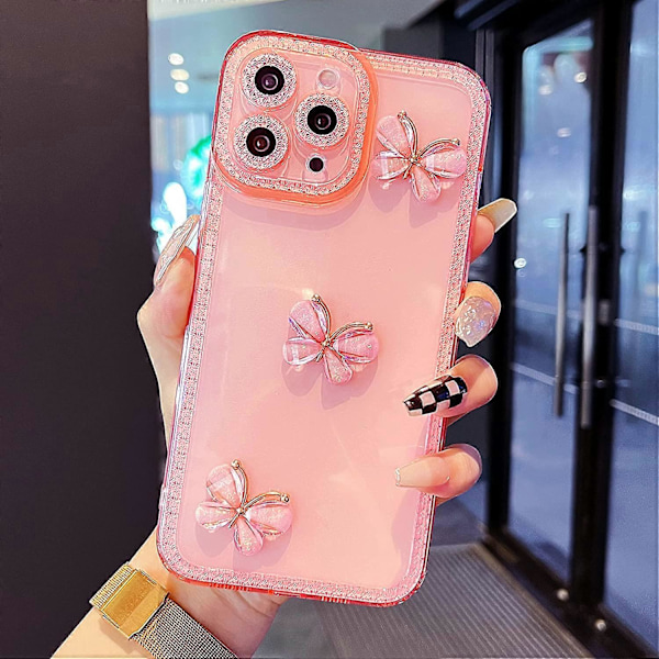 liangnv Skal för iPhone 11 Pro Max (6.5\" 2019), Sött 3D Fjäril Bling Glitter Klar Transparent Skal med Anti-Fall Linsskydd Glittrigt Mjukt TPU Skal