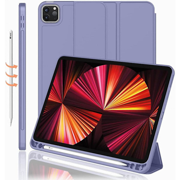 iPad Pro 12.9 in 5. generation / 4. generation (2021 og 2020) Kompatibel Smart Sleep-funktion Penholder PU Læderbelagt Premium Tablet Cover (Mørkegrå)