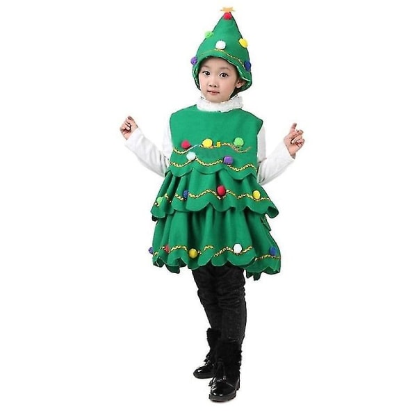 Juldräkt Barn Cosplay Tomteträd Föreställning Dansdräkt Pojke Flickor Julklapp Trädhatt Xmas Perform Kostymer 130cm