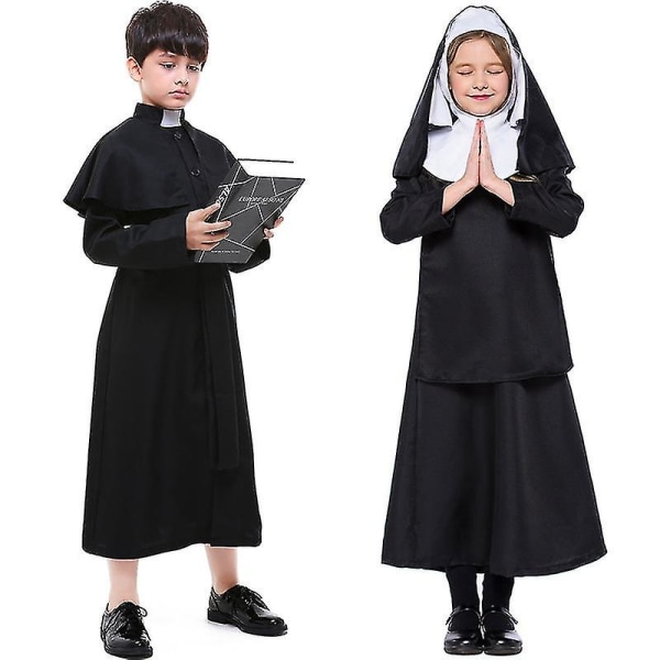 Kid Halloween Pojkar Missionär Präst Far Flickor Nunna Jungfru Maria Outfit Kyrkan Roll Kostym Girls L