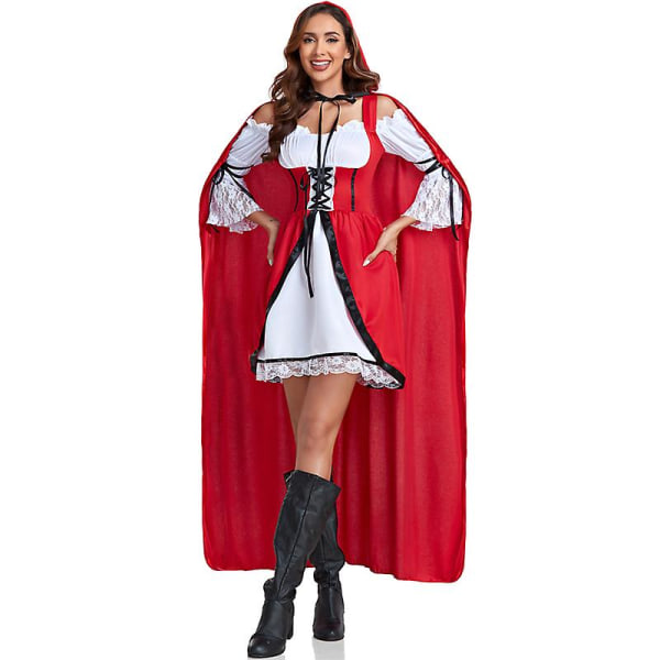 Ny lång mantel Rödluvan för kvinna Kostym Karneval Halloween Spooktacular Playsuit Cosplay Fancy Party Dress Red XL