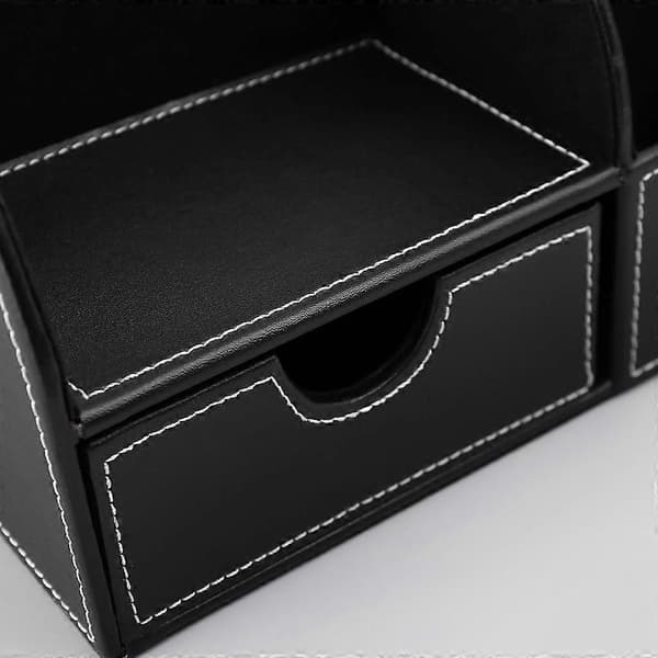 Multifunktionel læder kontor desktop organizer med 7 opbevaringsrum - Business kaffe