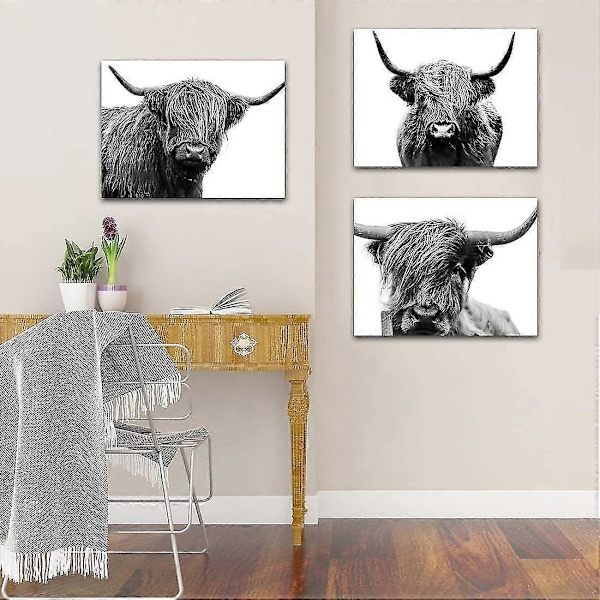 Kø Canvas Trykt Dyremaleri Vægmale Living Room Dekoration 12x16 Tommer/stykke Rammeløs 3 Paneler