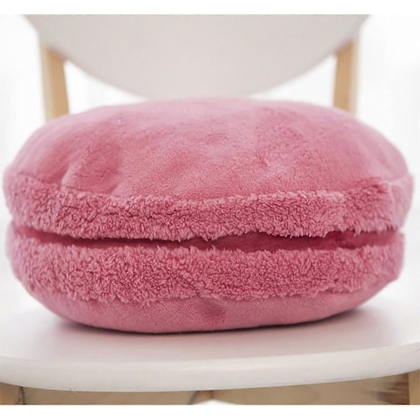 Macaron Kudde Plysch Ryggstöd Mikropärla Prydnadskudde Rund Sittdyna Heminredning Kudde 37 cm Jordgubbsfärg