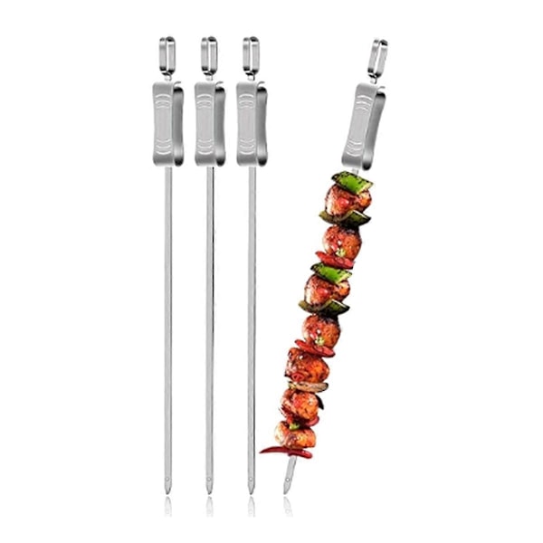 Grillspyd i rustfritt stål for grilling, 16-tommers metallspyd med skyver for sikker og enkel BBQ, 4 stk