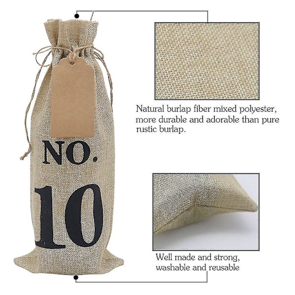 10 stk. Jute Vinposer Med Mærker Til Blindsmagning Af Vin, Nummererede Hessian Klud Glasflaske Gave B