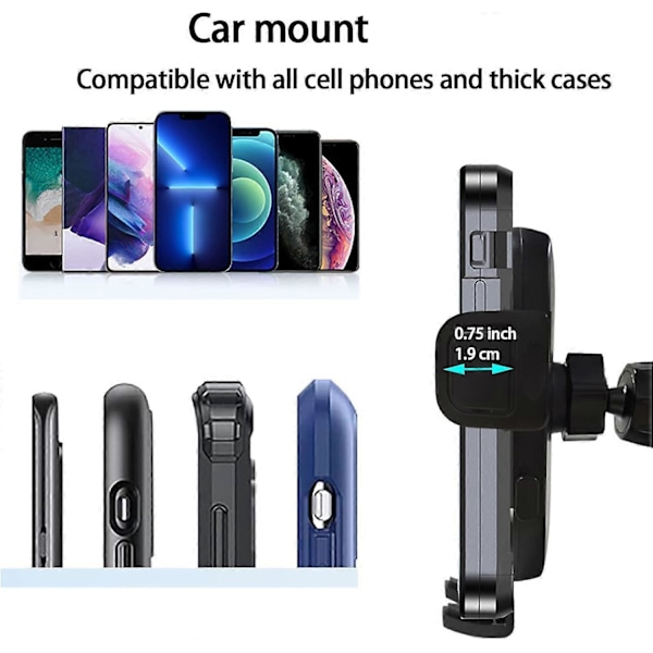 Bilholder til iPhone 13 - Opgraderet metalkrog med støttering, Sort