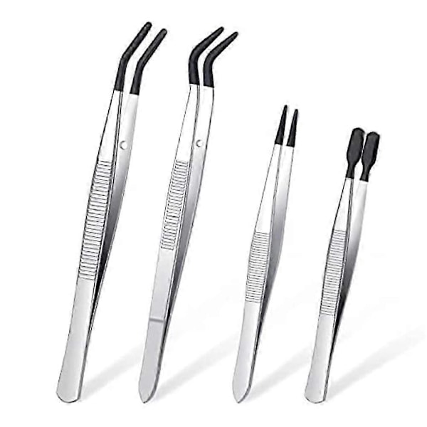 4 Stk. Pincetsæt med Gummispids Pincetter PVC-belagte Pincetter, Gummi Fine Point Pincetter Rubb