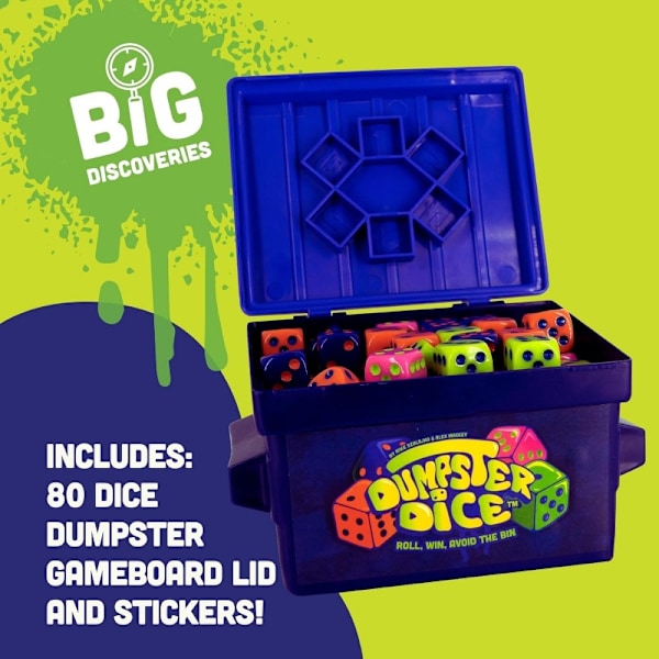 Big Discoveries Dumpster Dice Snabbt Familjespel för 4 spelare med Tärningar och Soptippstema