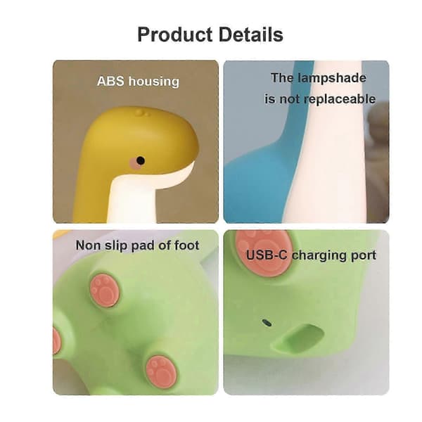 Sød dinosaur-natlampe USB LED-lampe til børn green