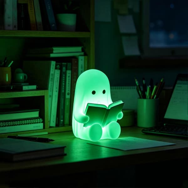 Sød spøgelseslæsefigur Halloween bogreolpynt samlerobjekt White