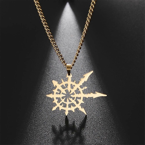 Chaos Star Halskjede i Rustfritt Stål for Menn Nautisk Pirat Magisk Symbol Halskjede Punk Amulet Smykker Gaver