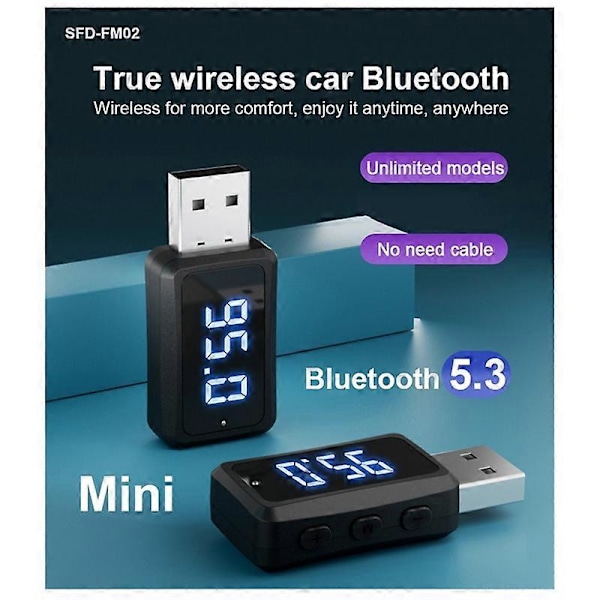 Auton Bluetooth 5.3 FM02 Lähetin Vastaanotin Hands Free -puhelut Mini USB Virtalähde Autosarja Autojohto