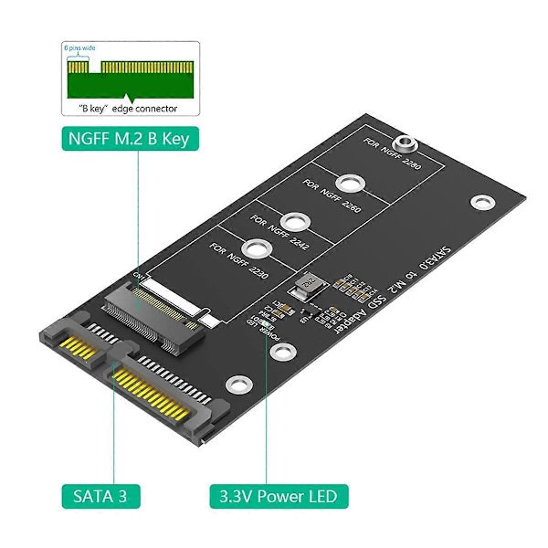 M.2 NGFF - SATA -sovitinkortti B-avain/B & M -avain SSD (Ei M.2 NVME:lle)