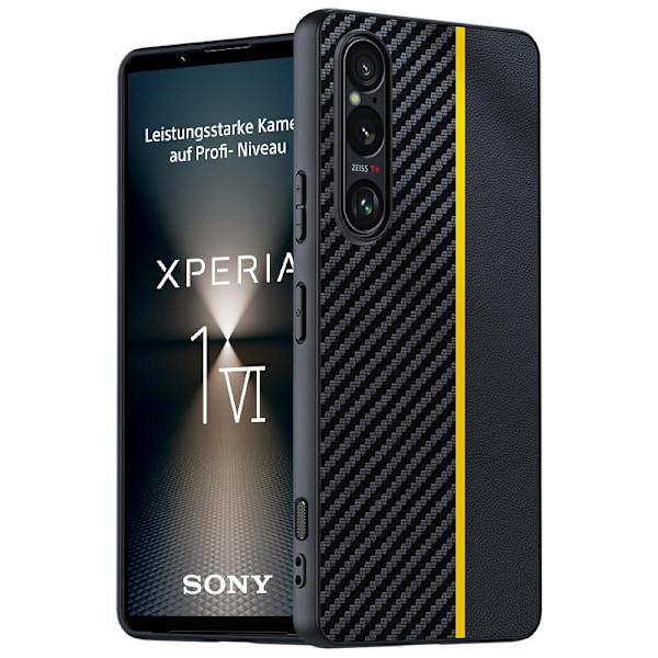 För Sony Xperia 1 V Mobilskal Läder + PC Hårt Mobilskyddsfodral Kolfibertextur Red Xperia1-Ⅴ
