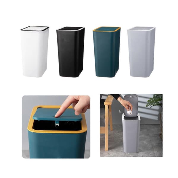 Plastpapperskorg med nedtryckbart lock för kök, sovrum, badrum, kontor, avfallskorg för dagligt bruk Blå Blue