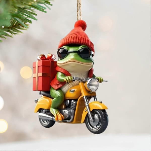 Tecknad groda med tomteluva julgransprydnad Frog