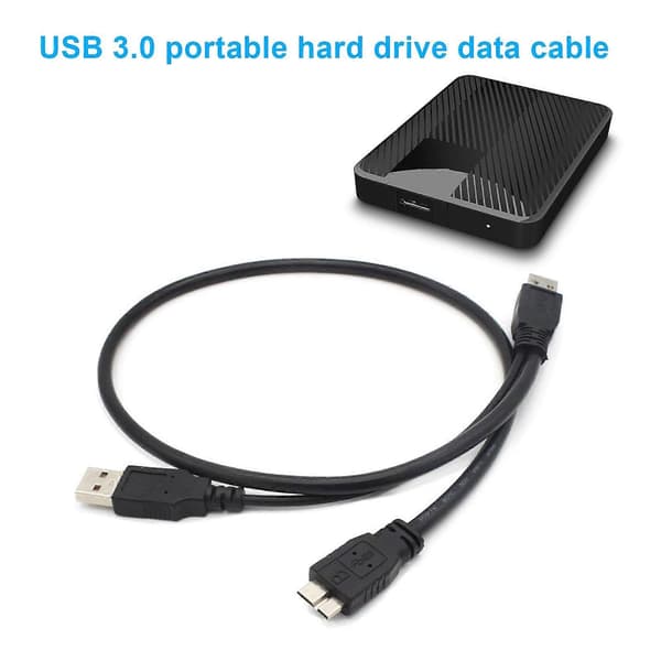 60CM mobil harddiskkabel USB3.0 A hann til Micro B 5 Gbps Y-form dobbel strøm høyhastighets bærbar Black