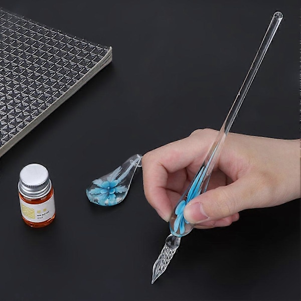 Krystal Blomst Glas Dip Pen med Blæk Penholder - Retro Signatur Fyldepen