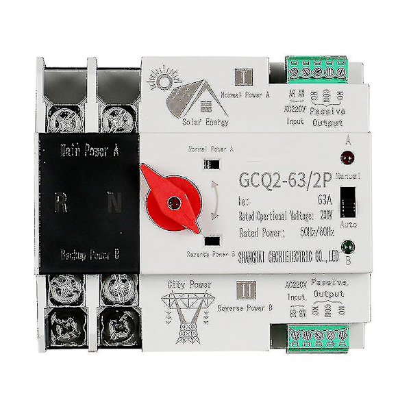 Fotovoltaisk Solenergi Ats Automatisk Omkopplare Din-skena 2p 63a Ac220v Ats Pv System Ström T